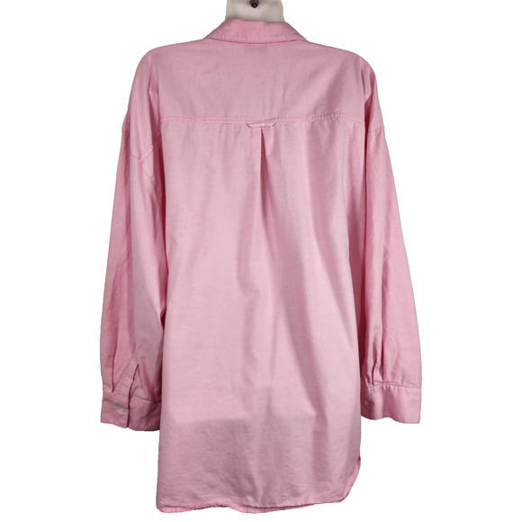 Old Navy Womens Oversized Button Boyfriend Shirt Large Pink Long Sleeve Relaxed - Picture 2 of 10